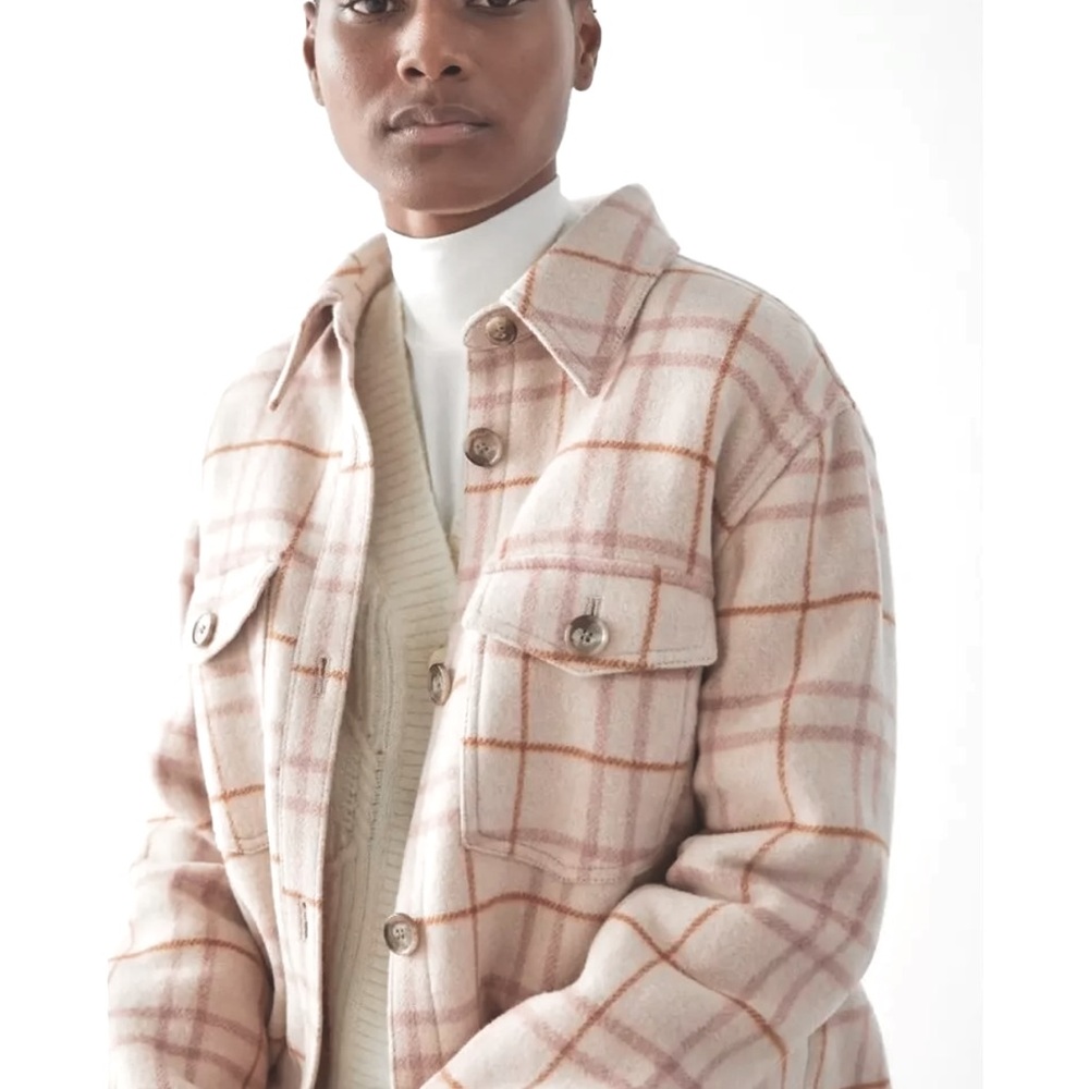 Joie Cream Windowpane Plaid Button Front Shacket